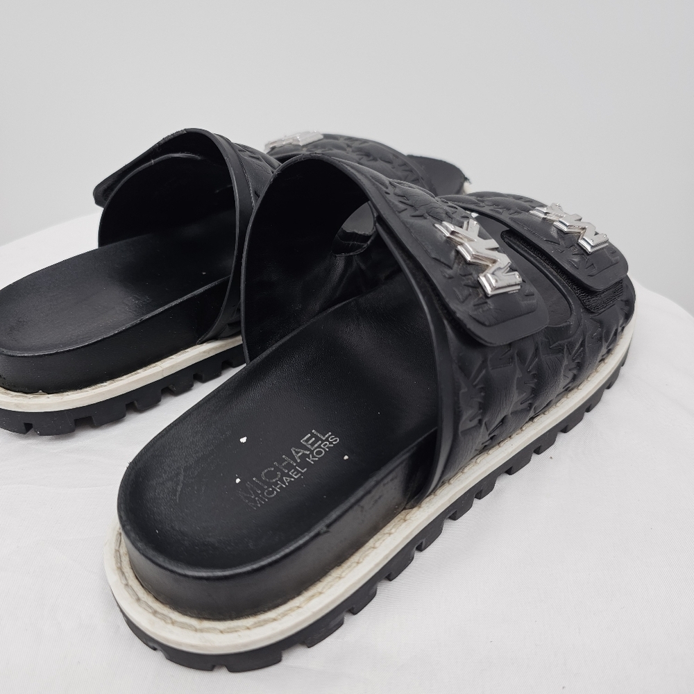 Michael Kors MK Logo Double Strap Slide Sandals Black 6M | Chunky Sole - Picture 5 of 7